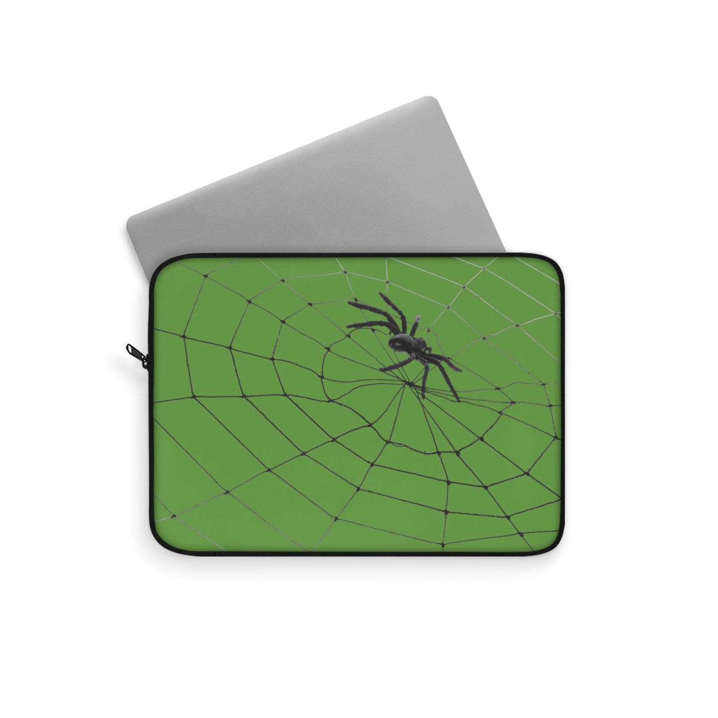 Spider in Web on Green Laptop Sleeve | Unique Laptop Case for Teens, Gift for Artists, Computer Sleeve, Geeky Tech Accessories