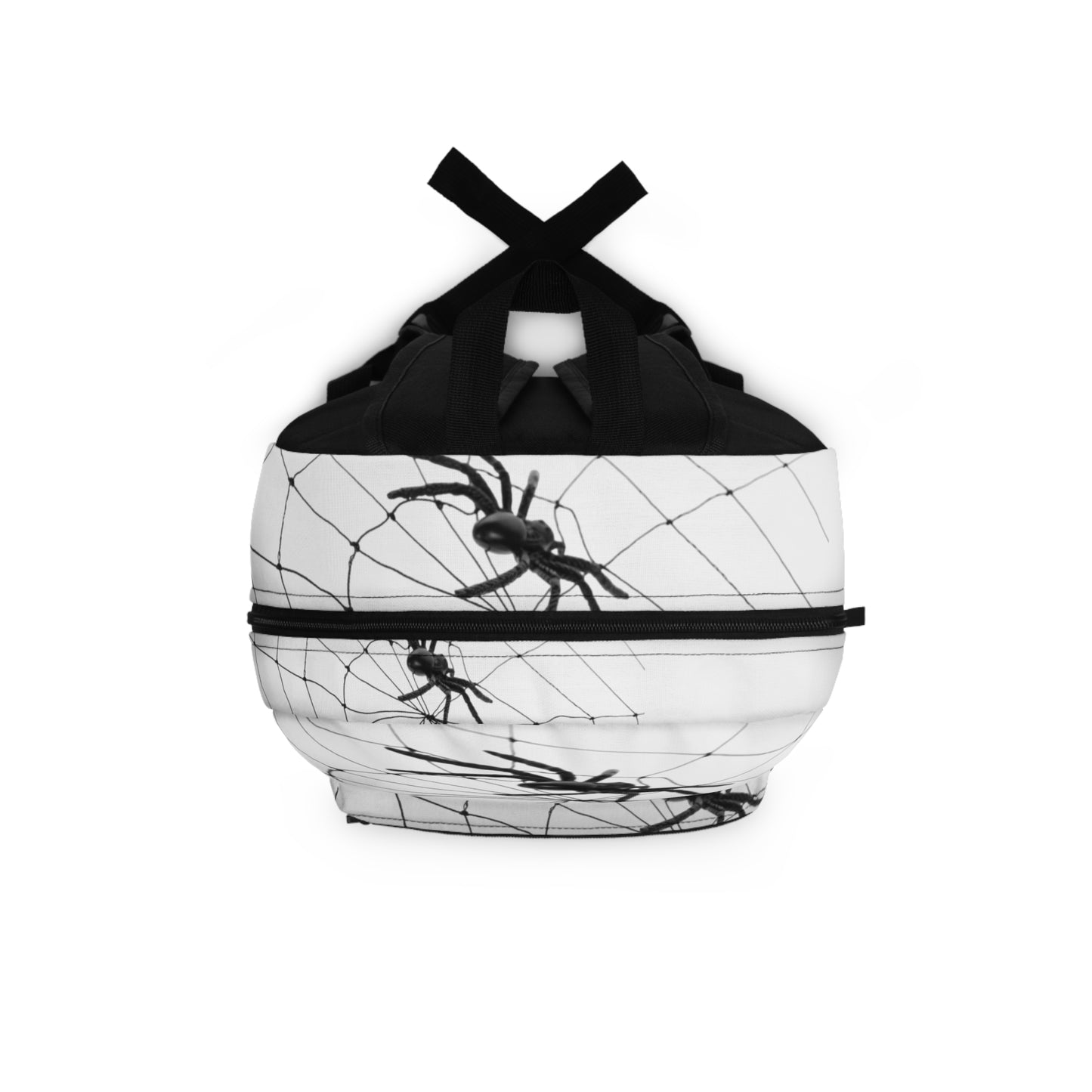 Spider in Web on White Backpack, Stylish Daypack for Spooky Season, Ideal for Halloween, School, and Travel, Trendy Gift for Kids and Teens