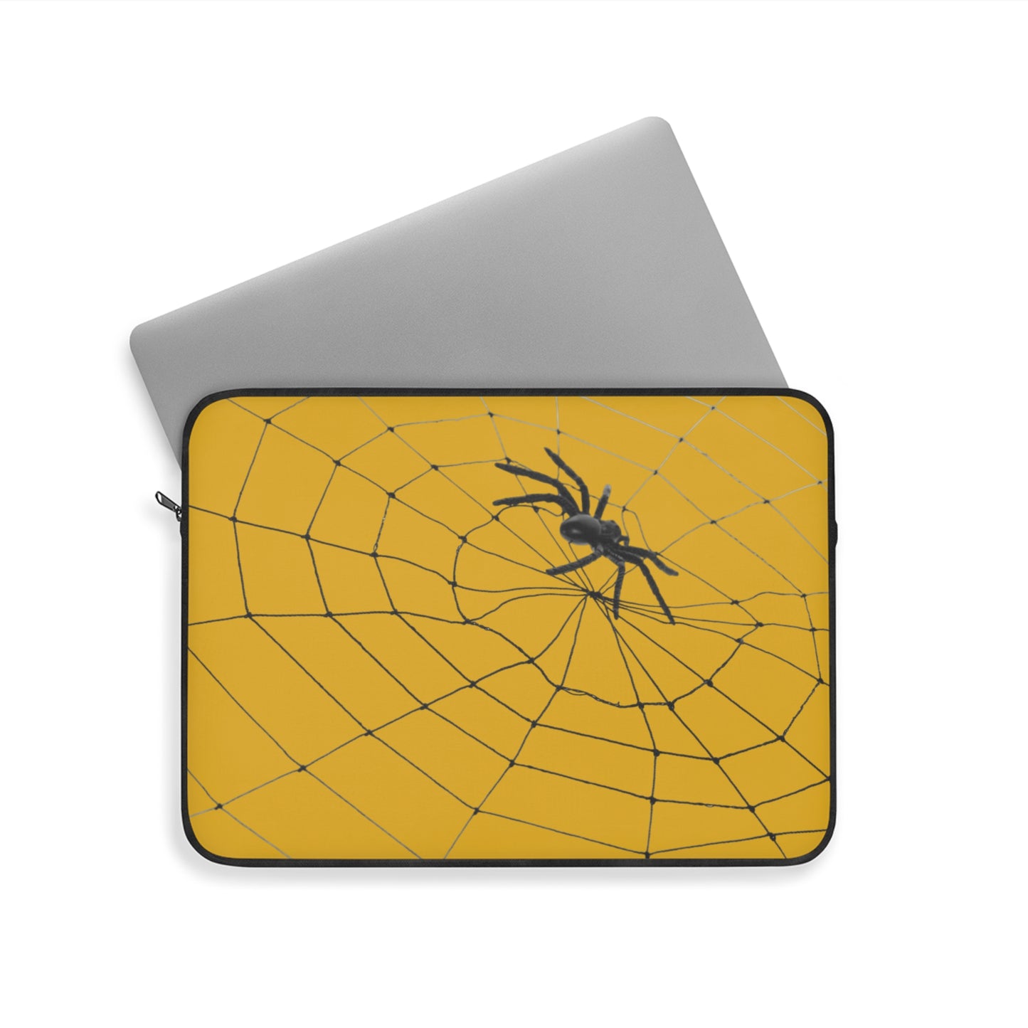 Spider in Web on Yellow Laptop Sleeve | Unique Laptop Case for Teens, Gift for Artists, Computer Sleeve, Geeky Tech Accessories