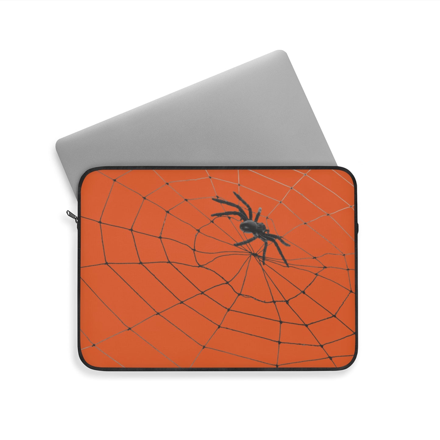 Spider in Web on Orange Laptop Sleeve | Unique Laptop Case for Teens, Gift for Artists, Computer Sleeve, Geeky Tech Accessories