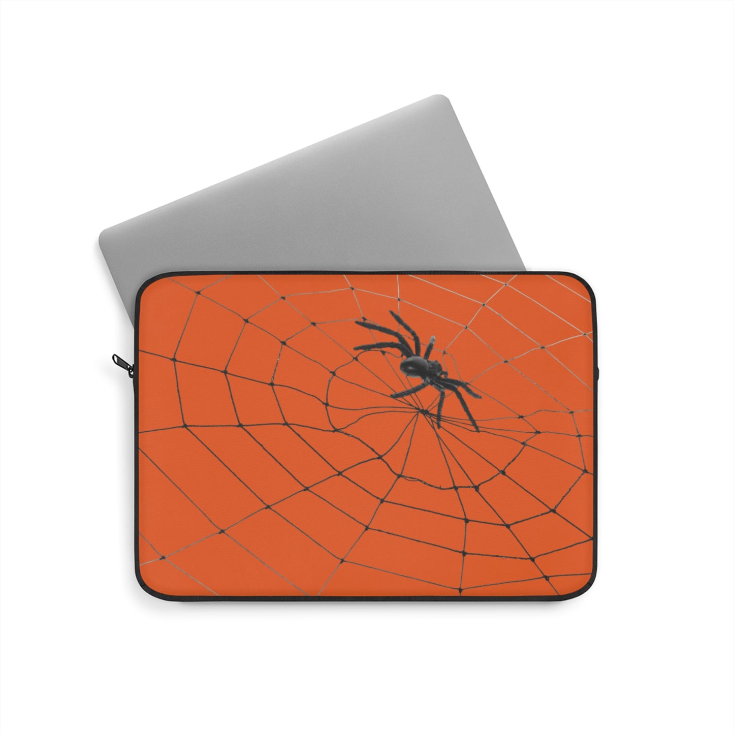 Spider in Web on Orange Laptop Sleeve | Unique Laptop Case for Teens, Gift for Artists, Computer Sleeve, Geeky Tech Accessories