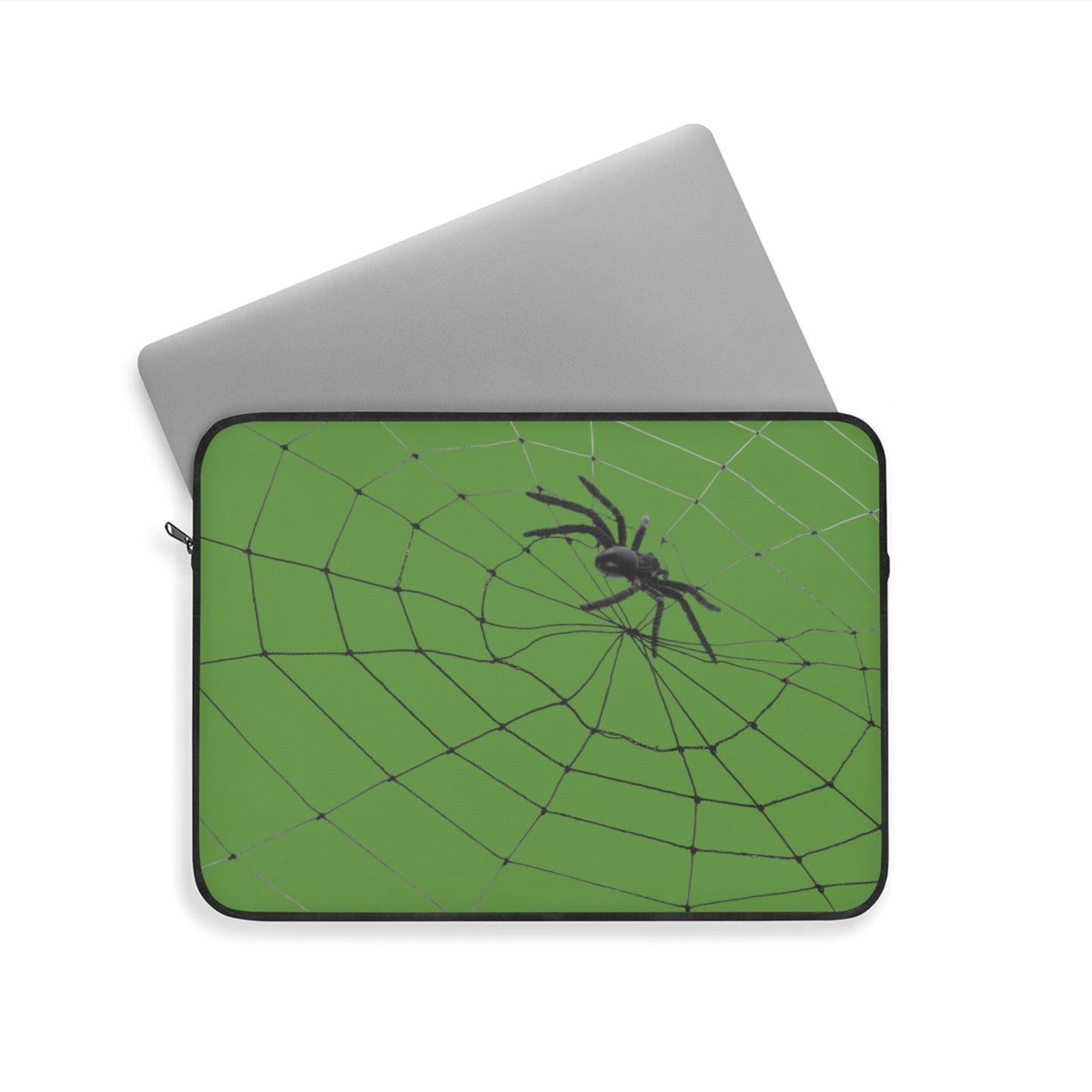 Spider in Web on Green Laptop Sleeve | Unique Laptop Case for Teens, Gift for Artists, Computer Sleeve, Geeky Tech Accessories
