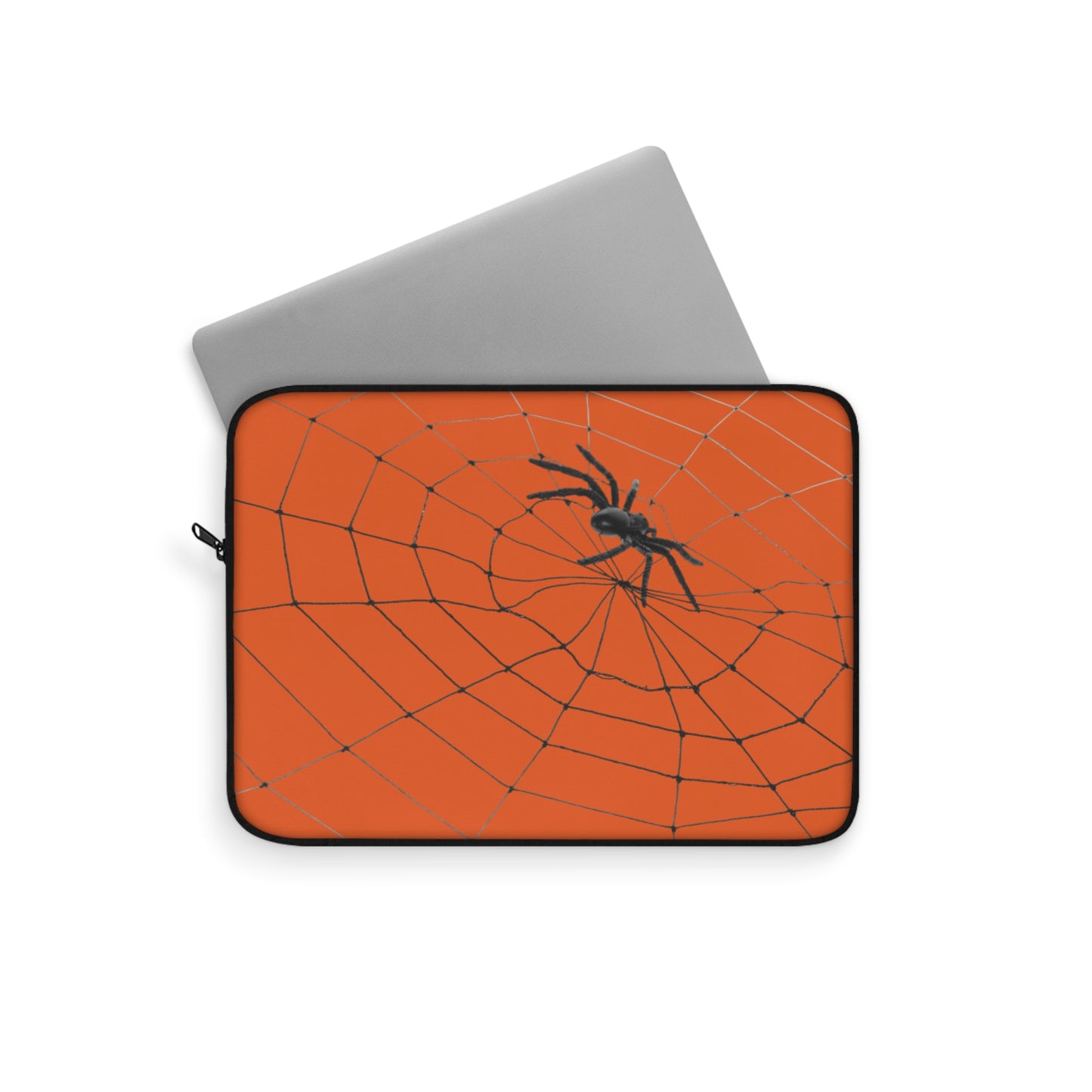 Spider in Web on Orange Laptop Sleeve | Unique Laptop Case for Teens, Gift for Artists, Computer Sleeve, Geeky Tech Accessories
