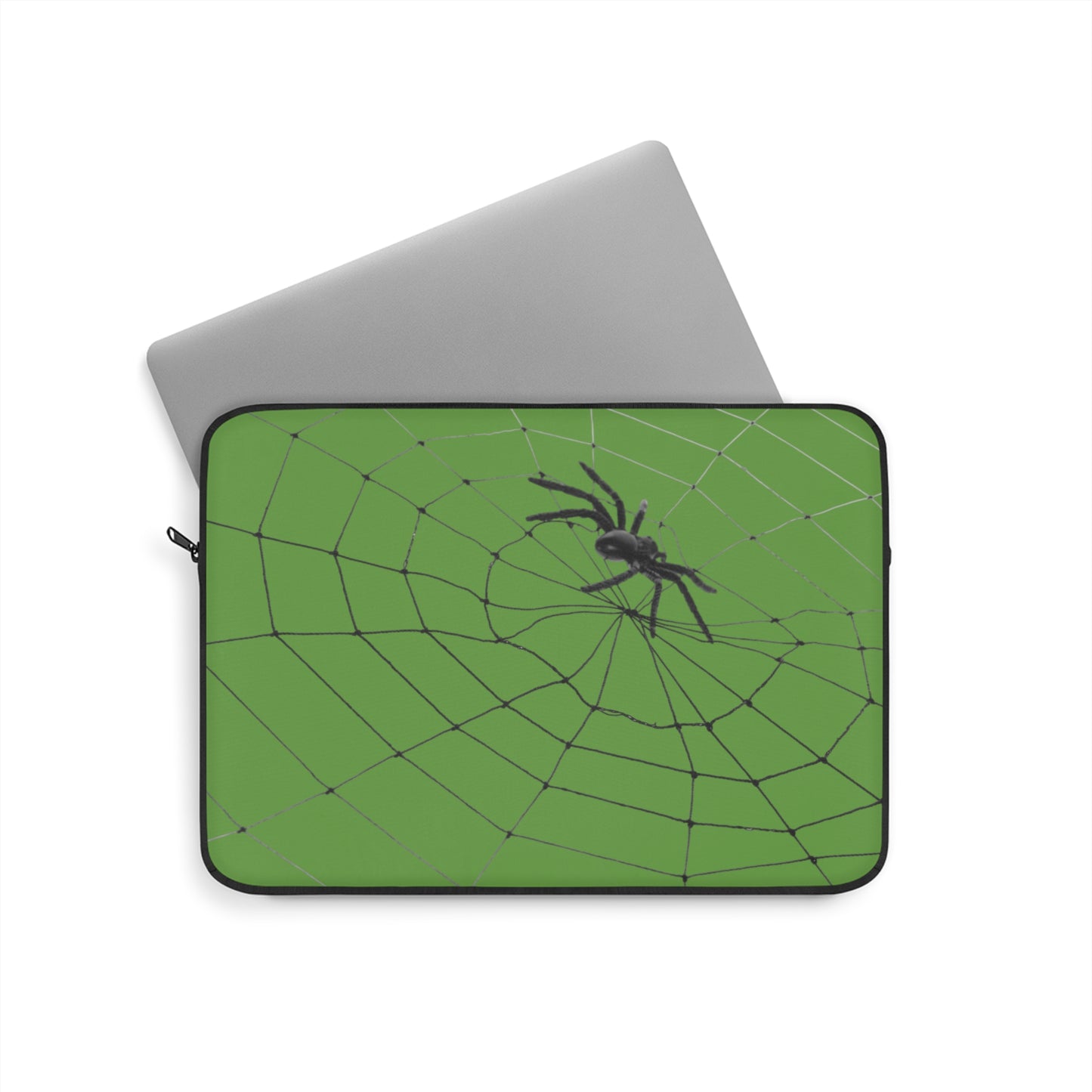 Spider in Web on Green Laptop Sleeve | Unique Laptop Case for Teens, Gift for Artists, Computer Sleeve, Geeky Tech Accessories