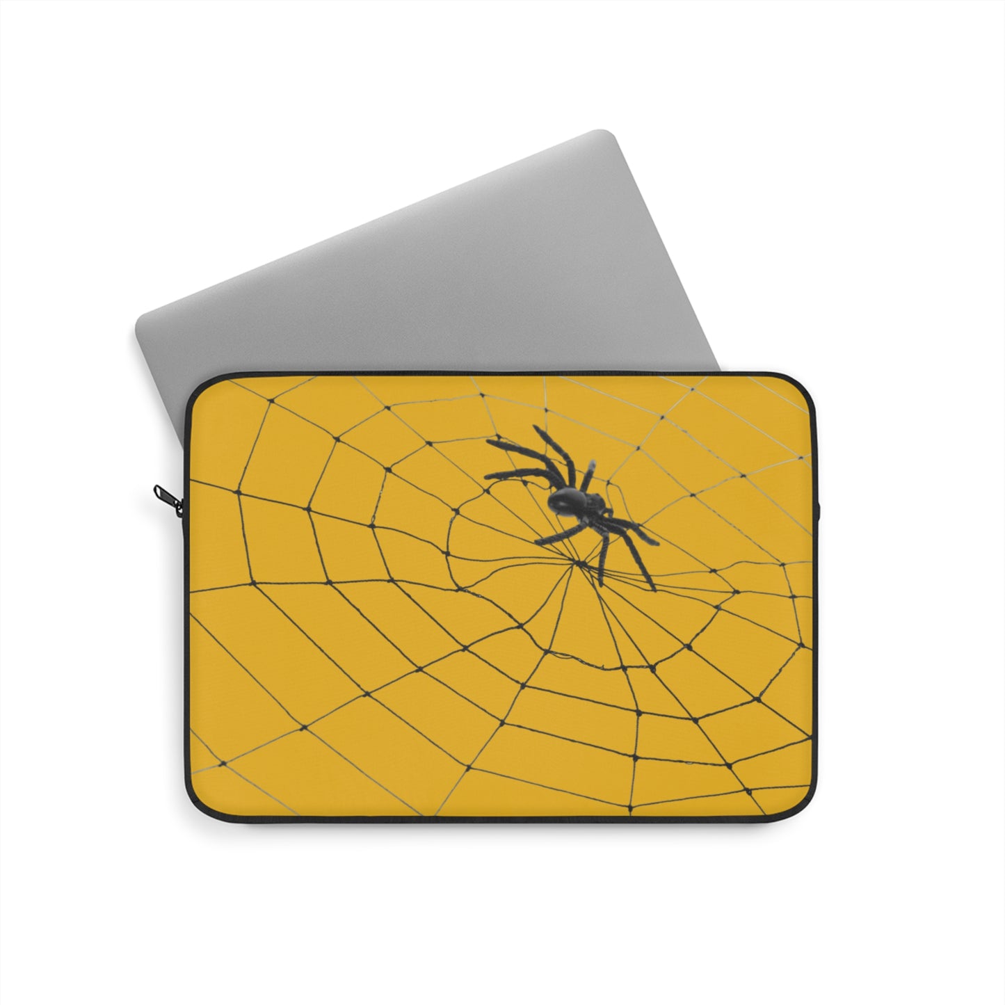 Spider in Web on Yellow Laptop Sleeve | Unique Laptop Case for Teens, Gift for Artists, Computer Sleeve, Geeky Tech Accessories