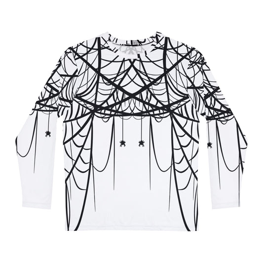 Men's White Long Sleeve Shirt White with Double Spiderweb Design - Perfect for Halloween, Casual Wear, Gifts, and Parties