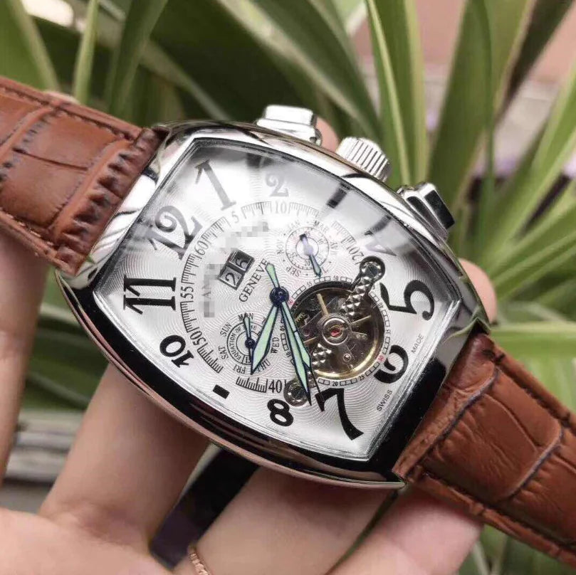 Men's Tourbillon Automatic Mechanical Watch with Leather Strap
