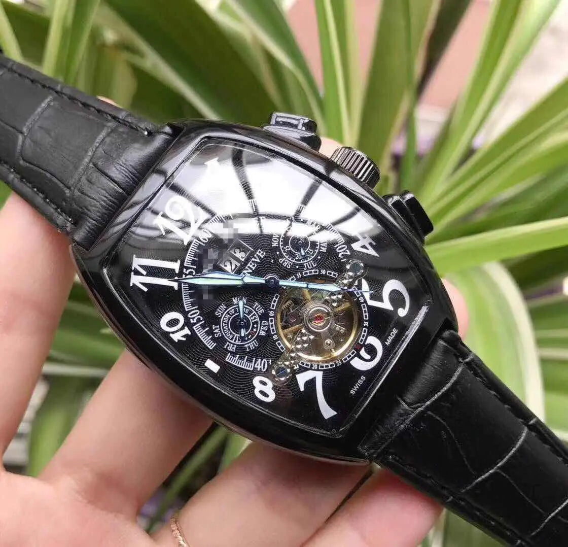 Men's Tourbillon Automatic Mechanical Watch with Leather Strap