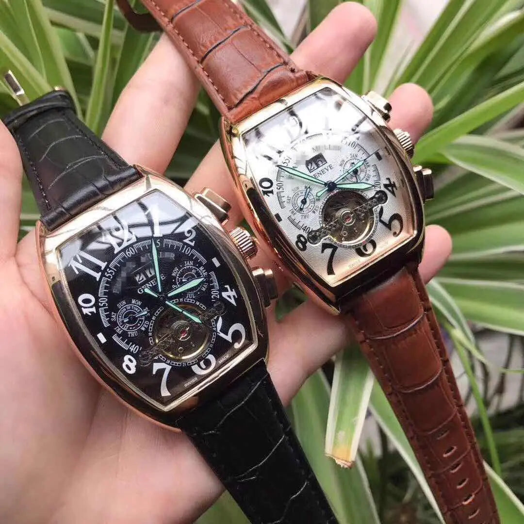 Men's Tourbillon Automatic Mechanical Watch with Leather Strap
